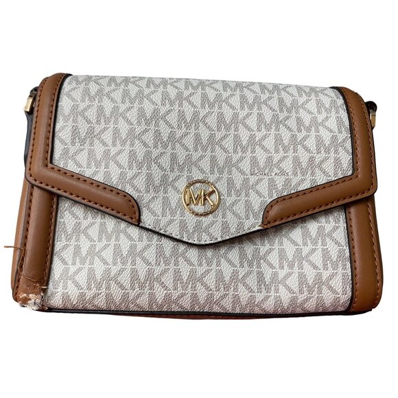 Michael Kors Women’s Logo Freya Small Crossbody Vanilla & acorn NWD - Picture 1 of 2